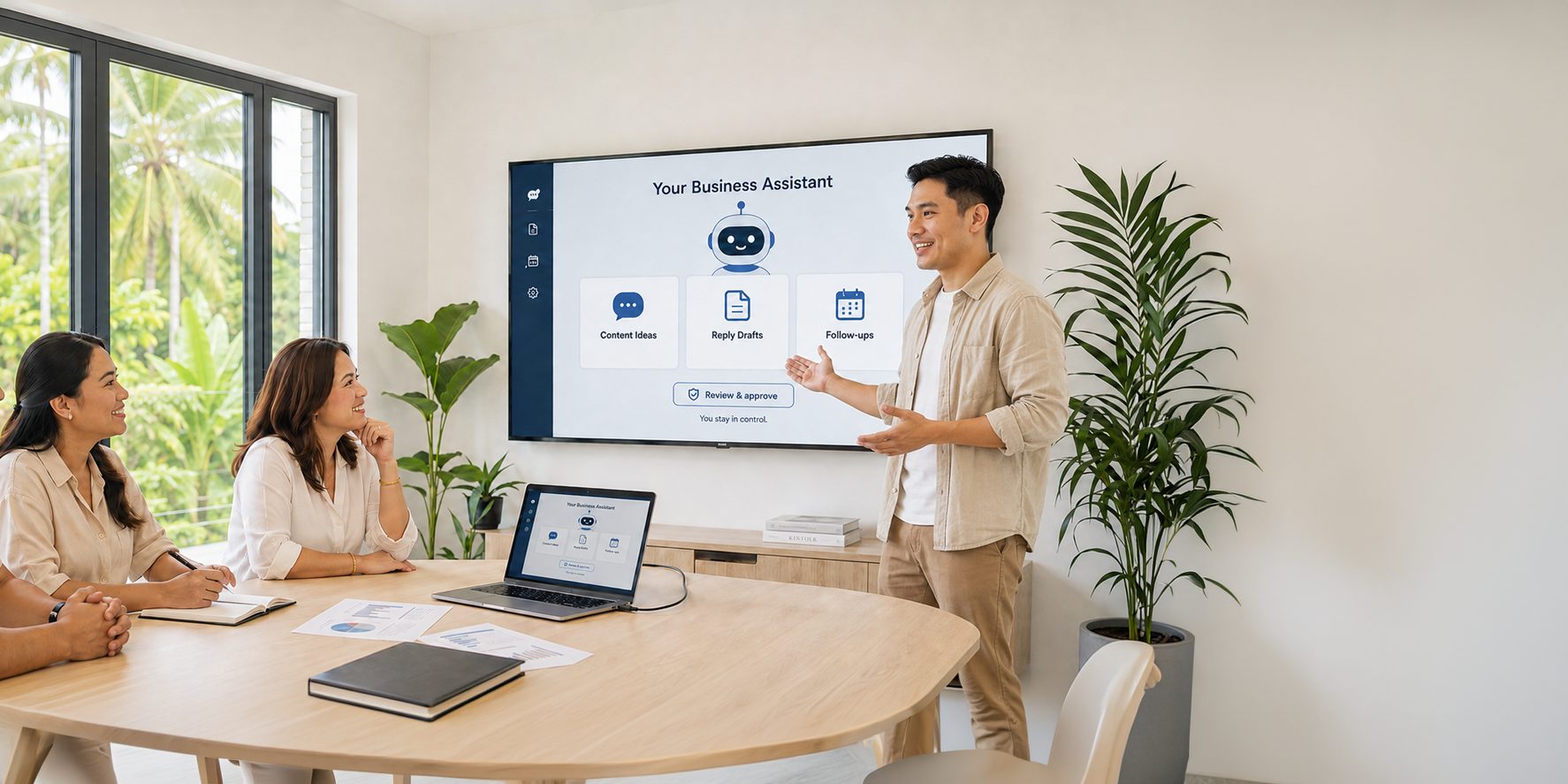 AXD presenting the Business OS AI assistant to a business team